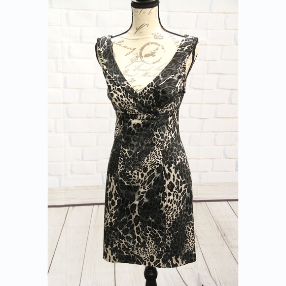Guess Animal Print V-Neck Bodycon Dress - 7 - Picture 7 of 11